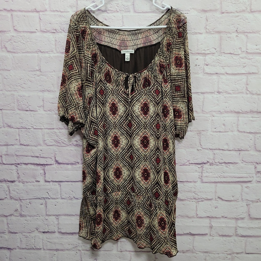 Croft & Barrow Mesh Boho Geometric Keyhole Blouse 3X Peasant Indie Cottagecore